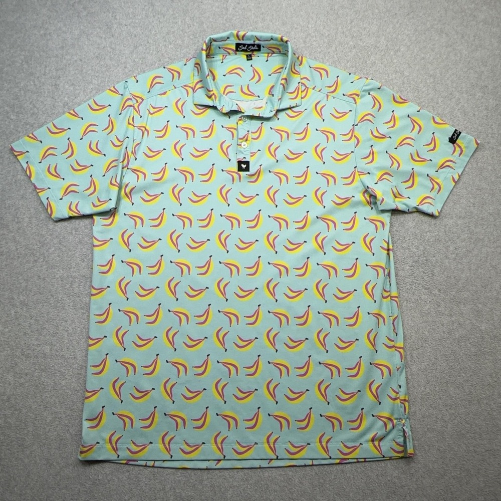 Bad Birdie Polo Shirt Mens Large Blue AOP Banana Print Chimpin Aint Easy Golf